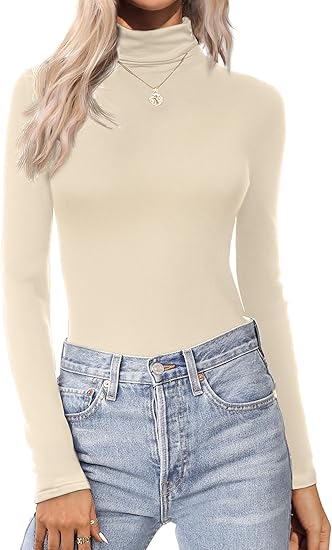 Ekouaer Women's Turtleneck Long Sleeve Shirts Thermal Underwear Tops Basic Slim Fit Fall Fashion Lightweight Top