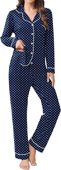 Ekouaer Womens Pajamas Set 2 Piece Button Down Pjs Soft Long Sleeve Top and Pants Sleepwear Set Lounge Sets