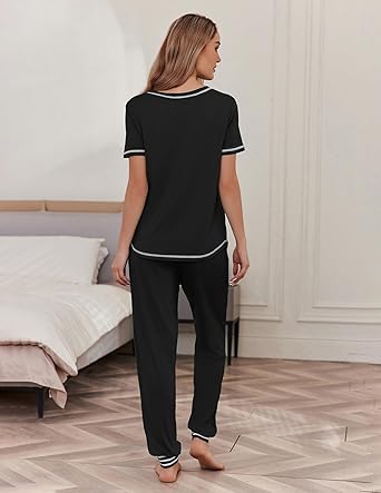 Ekouaer Pajama Sets for Women Short Sleeve Pjs Sets 2 Piece Loungewear Sleepwear with Long Joggers Pants