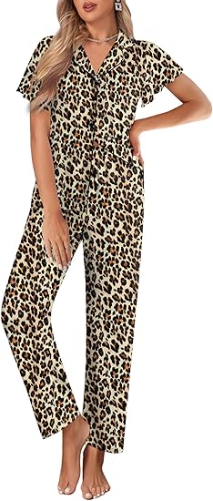 Ekouaer Pajamas for Women Set Button Up Sleepwear Cute Pjs Ruffle Sleeve Notch Collar Loungewear with Long Pants