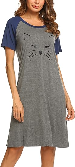 Ekouaer Womens Nightgown Short Sleeve Night Dress Printed Sleepwear Soft Sleep Shirt