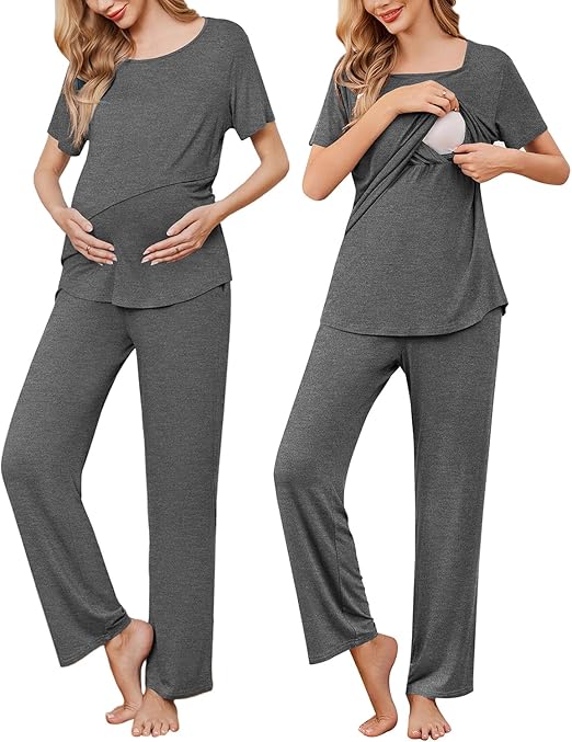 Ekouaer Women's Pajamas Short Sleeve Lace V Neck Sleepwear Top Capri Pants Pjs Sets Soft Loungewear
