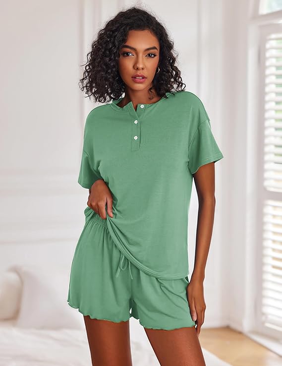 Ekouaer 2 Pack Womens Pajama Sets Short Sleeve Top with Shorts Soft Comfy Loungewear Sleepwear