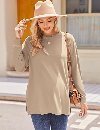 Ekouaer Womens 3 Packs Maternity Shirts Long Sleeve Side Ruched Pregnancy Tee Workout Top Tunic Blouse Mama Clothes