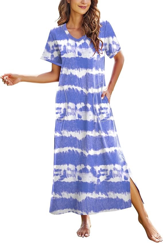 Ekouaer Women's Full Length Short Sleeve Nightgown