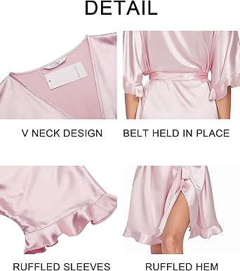 Ekouaer Womens Silk Ruffle Robe Short Satin Robe Half Sleeve Bathrobe Bridesmaid Wedding Party Dressing Gown