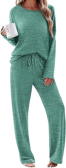 Ekouaer Pajama Set Womens Long Sleeve Sleepwear Pullover Top and Pants Cozy Loungewear Soft Pjs Lounge Set with Pockets