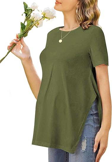 Ekouaer 3 Pack Maternity Shirts Short Sleeve Split Side Pregnancy Tops Casual Pregnant Tunic Blouse