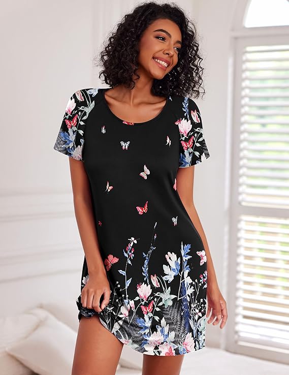 Ekouaer 3 Pack Nightgowns for Women Short Sleeve Sleepshirt Button Down Nightshirt Soft Pajamas Dress Casual Sleepwear