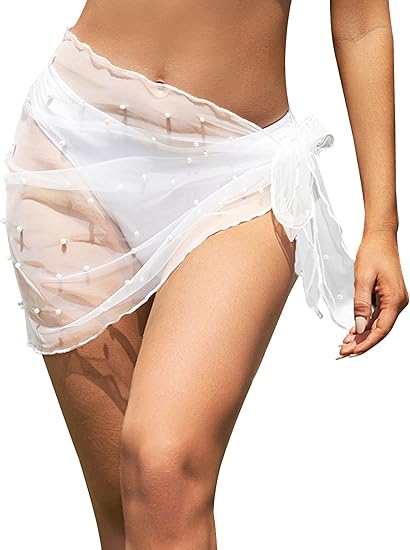 Ekouaer Women's Short Sarongs Chiffon Cover Ups Sheer Bikini Wraps for Swimwear