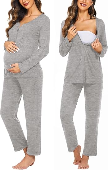 Ekouaer Maternity Nursing Pajama Sets Labor Delivery Pjs Long Sleeve Breastfeeding Pajamas Pregnancy Sleepwear Set