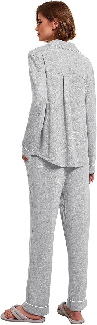 Ekouaer Women's Pajamas Long Sleeve Sleepwear Casual Button Down Loungewear Soft Pjs Set