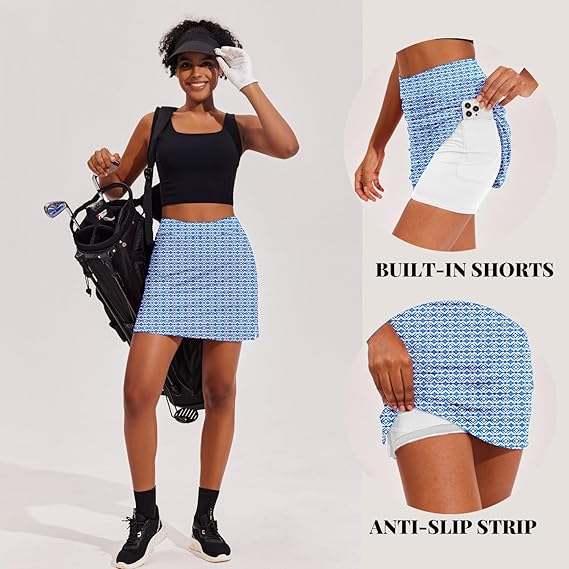Ekouaer Golf Skorts for Woman High Waisted Active Skort Lightweight Tennis Skirt with 2 Pockets Workout Pickleball Sports