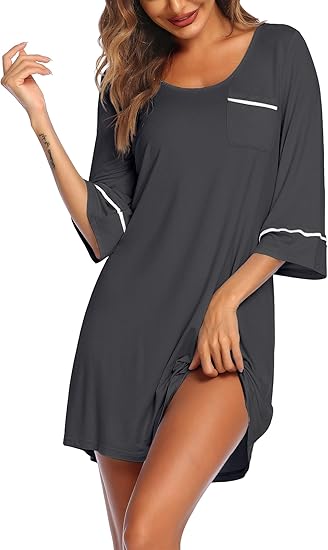 Ekouaer Sleep Shirts for Women Soft Nightgowns 3/4 Sleeves Sleeping Shirts Loungewear Ladies Night Shirts