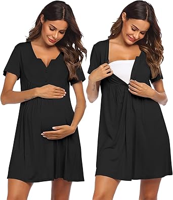 Ekouaer Labor and Delivery Gown, Nursing Nightgown, Maternity Nightgowns for Hospital Short Breastfeeding Nightgown