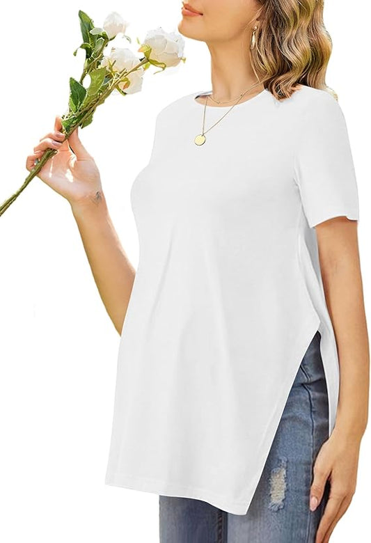 Ekouaer 3 Pack Maternity Shirts Short Sleeve Split Side Pregnancy Tops Casual Pregnant Tunic Blouse