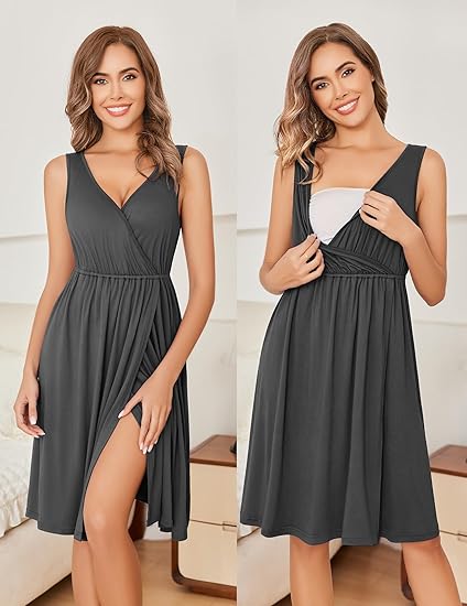 Ekouaer Maternity Nursing Gown and Robe Set Labor Delivery Nursing Nightgowns for Breastfeeding Pregnancy Clothes