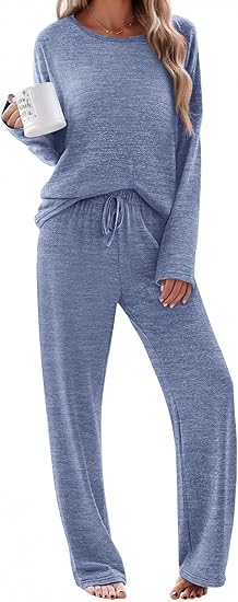 Ekouaer Pajama Set Womens Long Sleeve Sleepwear Pullover Top and Pants Cozy Loungewear Soft Pjs Lounge Set with Pockets