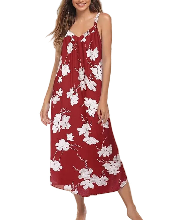 Ekouaer Womens Nightgown Sleeveless Long Night Gown Full Slip Sleep Dress Print Sleepwear Soft Lounge Dress