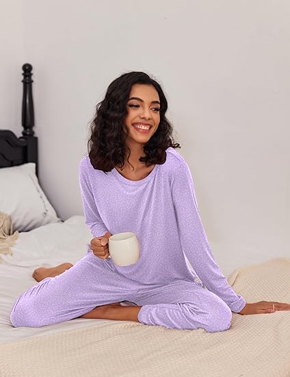 Ekouaer 2 Pack Women's Pajama Set Long Sleeve Top with Jogger Pants Lounge Sets Sleepwear Loungewear with Pockets