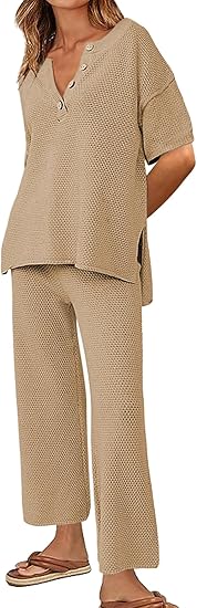 Ekouaer Lounge Sets for Women 2 Piece Pullover Sweater Set Knit Tops Wide Leg Pants Sweatsuits Casual Travel Outfits