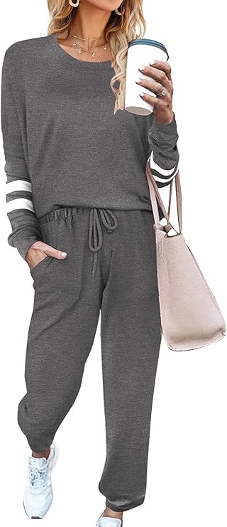 Ekouaer Sweatsuits Womens Loungewear Set Tracksuit Long Sleeve Pajamas Set with Pockets 2 Piece Outfits Lounge Sets