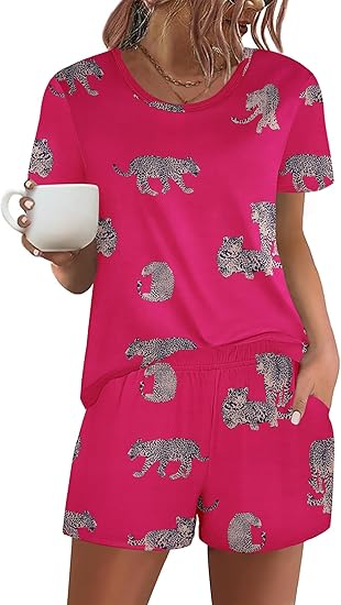 Ekouaer Women's Pajama Sets Short Sleeve Pjs 2 Piece Top and Shorts Sleepwear Comfy Soft Lounge Sets with Pockets
