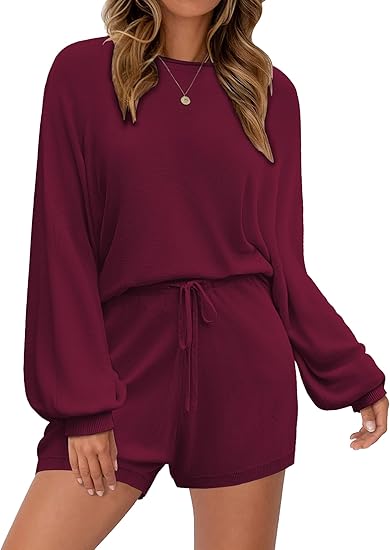 Ekouaer Knit Pajamas Set for Women Lounge Wear Sets Long Sleeve Sweatsuit Matching 2 Piece Outfits Casual Sweater Sets