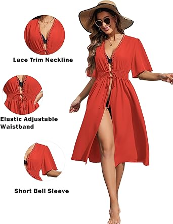 Ekouaer Women's Swimwear Cover Ups Open Front Beach Bikini Swimsuit Cardigan Cover Up Long Flowy Beachwear