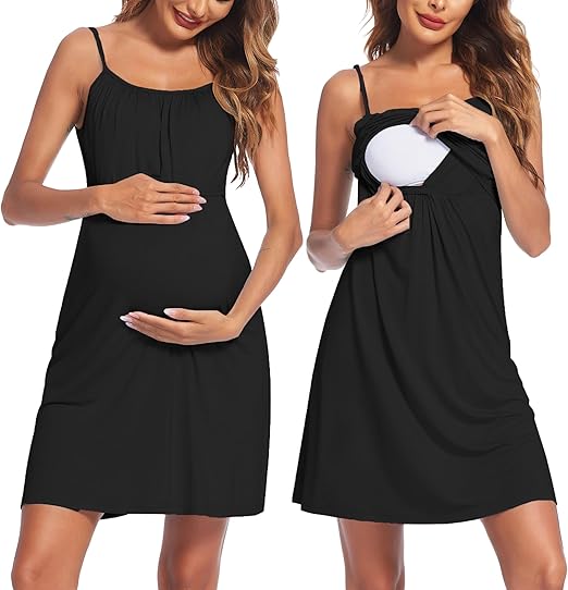 Ekouaer Women's Nursing Nightgown Maternity Dress Breastfeeding Gown Full Slips Sleepwear
