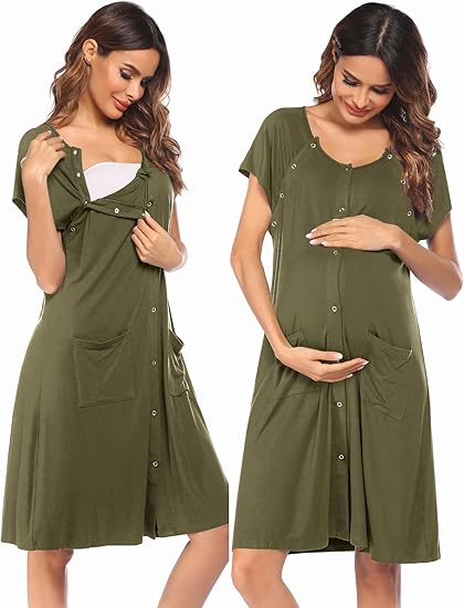 Ekouaer 3 in 1 Labor/Delivery/Hospital Gown Nursing Dress Maternity Nightgown Sleepwear for Breastfeeding with Button