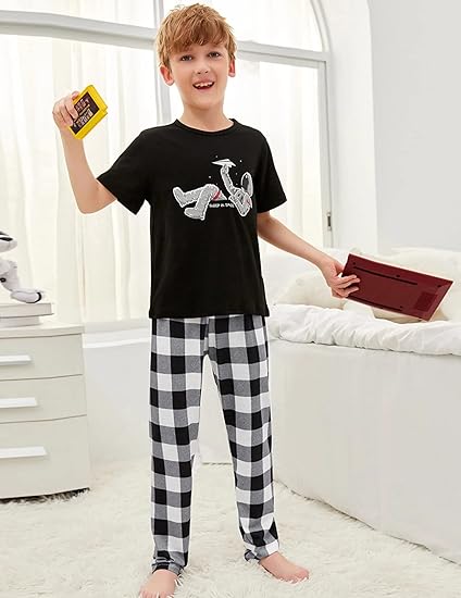 Ekouaer Boys Pajama Pants Long Sleep Soft Elastic Waist Bottoms Plaid Lounge With 2 Pockets 4-14 Years