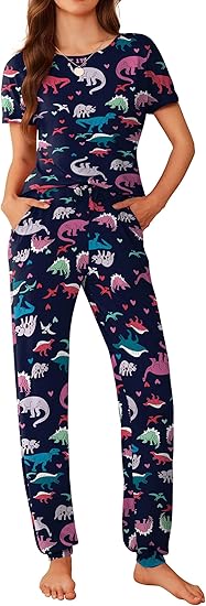 Ekouaer Womens Pajama Sets Short Sleeve Lounge Sets for Women Printed Jogger Pajama Set 2 Piece Pj Sets With Pockets