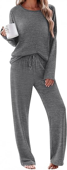 Ekouaer Pajama Set Womens Long Sleeve Sleepwear Pullover Top and Pants Cozy Loungewear Soft Pjs Lounge Set with Pockets