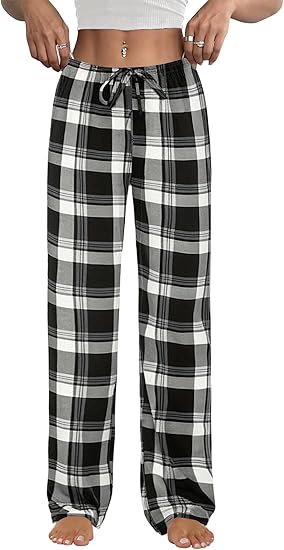 Ekouaer Women Pajama Pants Comfy Pj Bottom with Pockets Stretch Plaid Sleepwear