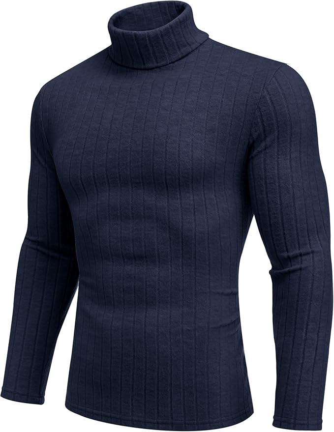 Ekouaer Mens Thermal Top Base Layers Turtleneck Long Sleeve Slim Fit Jumper Fall Winter Thermal Underwear Ribbed Lightweight
