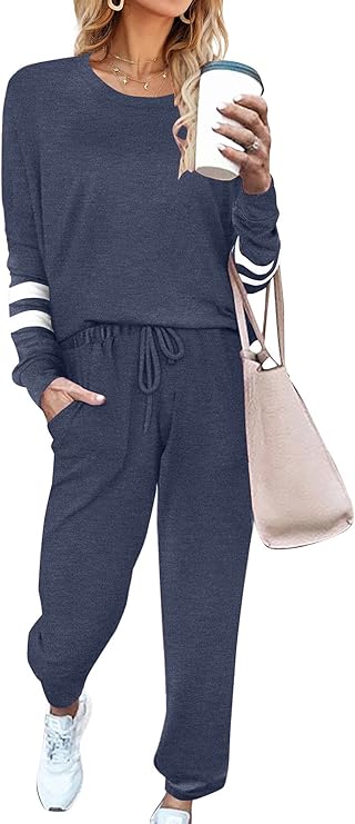 Ekouaer Sweatsuits Womens Loungewear Set Tracksuit Long Sleeve Pajamas Set with Pockets 2 Piece Outfits Lounge Sets