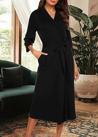 Ekouaer Women Robes Long Knit Bathrobe Lightweight Soft Robes Casual Ladies Loungewear with Pockets