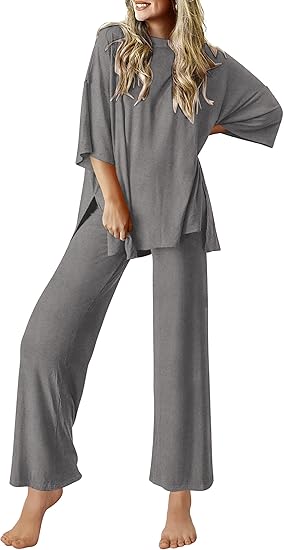 Ekouaer Lounge Sets for Women Short Sleeve Tops and Long Pants Soft Comfy Pajamas Set 2 Piece Outfits S-XXL