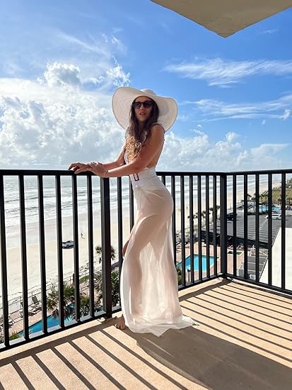 Ekouaer Women Sarong Swimsuit Coverups Chiffon Long Bikini Wraps Sheer Beach Bathing Suit Cover Up