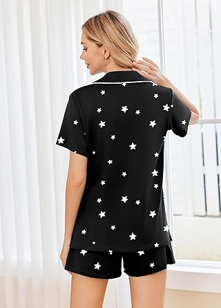 Ekouaer 2 Pack Womens Pajamas Set Button Down Summer Sleepwear Short Sleeve Comfy Pjs Loungewear Set