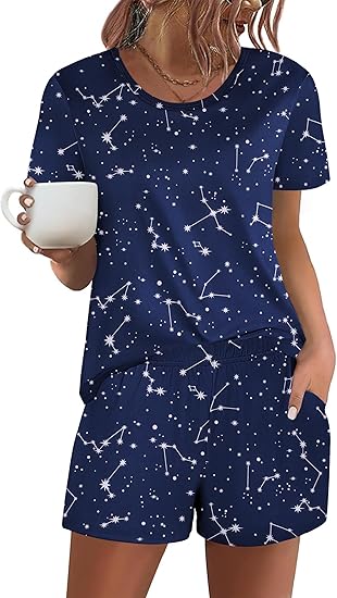 Ekouaer Women's Pajama Sets Short Sleeve Pjs 2 Piece Top and Shorts Sleepwear Comfy Soft Lounge Sets with Pockets