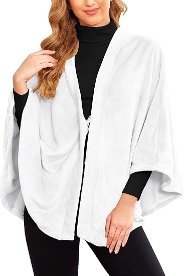 Ekouaer Flannel Faux Poncho for Women Lightweigh Blanket Warm TV Shawl Winter Coat Sweater Cape