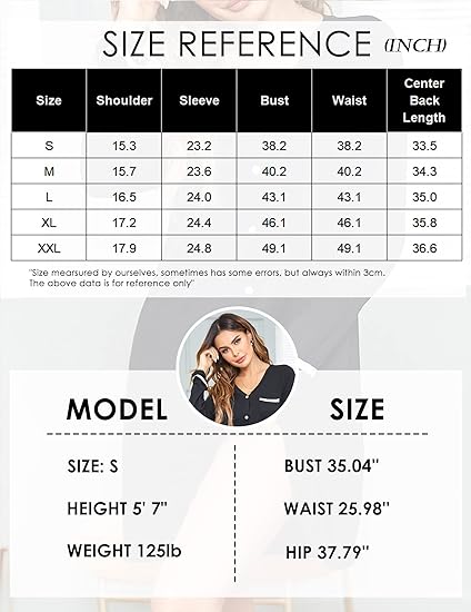 Ekouaer Womens Nightgown V-Neck Sleepwear Long Slevee Button Down Nightshirt