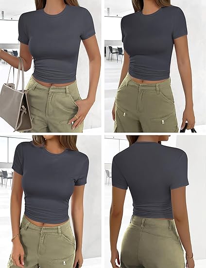 Ekouaer Womens Short Sleeve Shirts 3 Pack Crew Neck Tops Slim Fit Basic Tees Trendy Clothes Base Layer