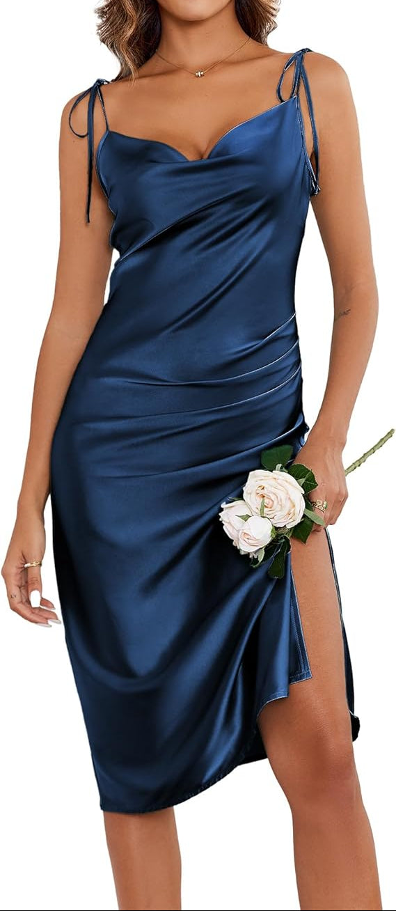 Ekouaer Women's Nightgown Satin Slip Dress Lingerie Sleepwear Long Slip Silk Midi Dress Spaghetti Strap
