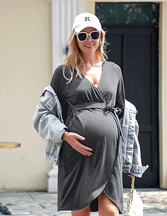 Ekouaer Maternity Robe Nursing Robes for Hospital Labor Delivery V Neck Pregnancy Bathrobe Womens Postpartum Nightgown