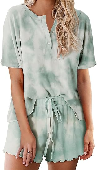 Ekouaer Tie Dye Pajamas Set Womens Loungewear Sleepwear 2 Piece PJ Sets