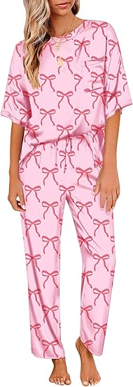 Ekouaer Womens Satin Silky Pajama Set Short Sleeve Shirt with Long Pajama Pant Set Soft PJ Loungewear