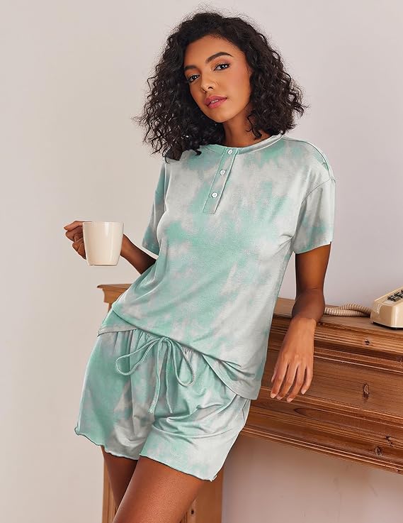 Ekouaer 2 Pack Womens Pajama Sets Short Sleeve Top with Shorts Soft Comfy Loungewear Sleepwear